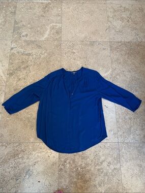 NYDJ Royal Blue Split V-Neck Blouse